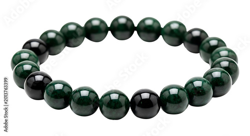 Elegant dark green bead bracelet made of shiny round gemstones for fashion and luxury jewelry style accessories isolated on transparent background