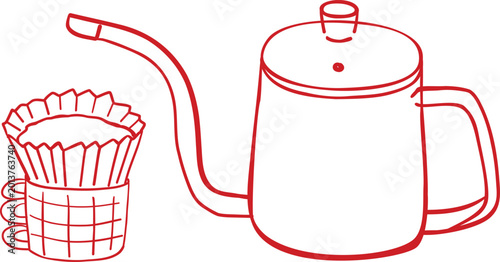 Quadro su tela A professional gooseneck kettle for precise pouring, paired with a checkered cup and a drip coffee filter