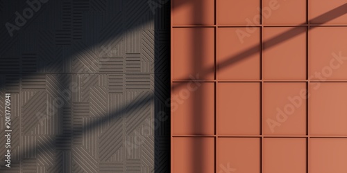 Bild auf Leinwand Aesthetic Presentation Background with Terracotta Grid, Charcoal Geometric Panel