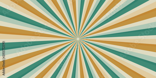 Bild auf Leinwand A vibrant retro sunburst background featuring alternating teal and orange rays emanating from a central point, creating a dynamic and energetic visual effect