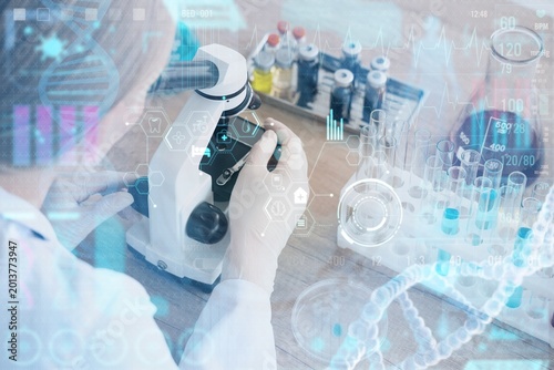 Female scientist looking th...