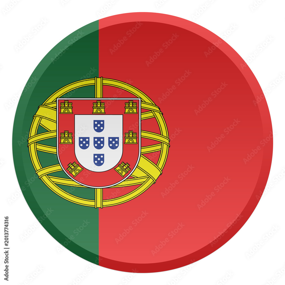 Obraz premium Portugal Flag Transparent Round Button and 3D Glossy Disc Icon
