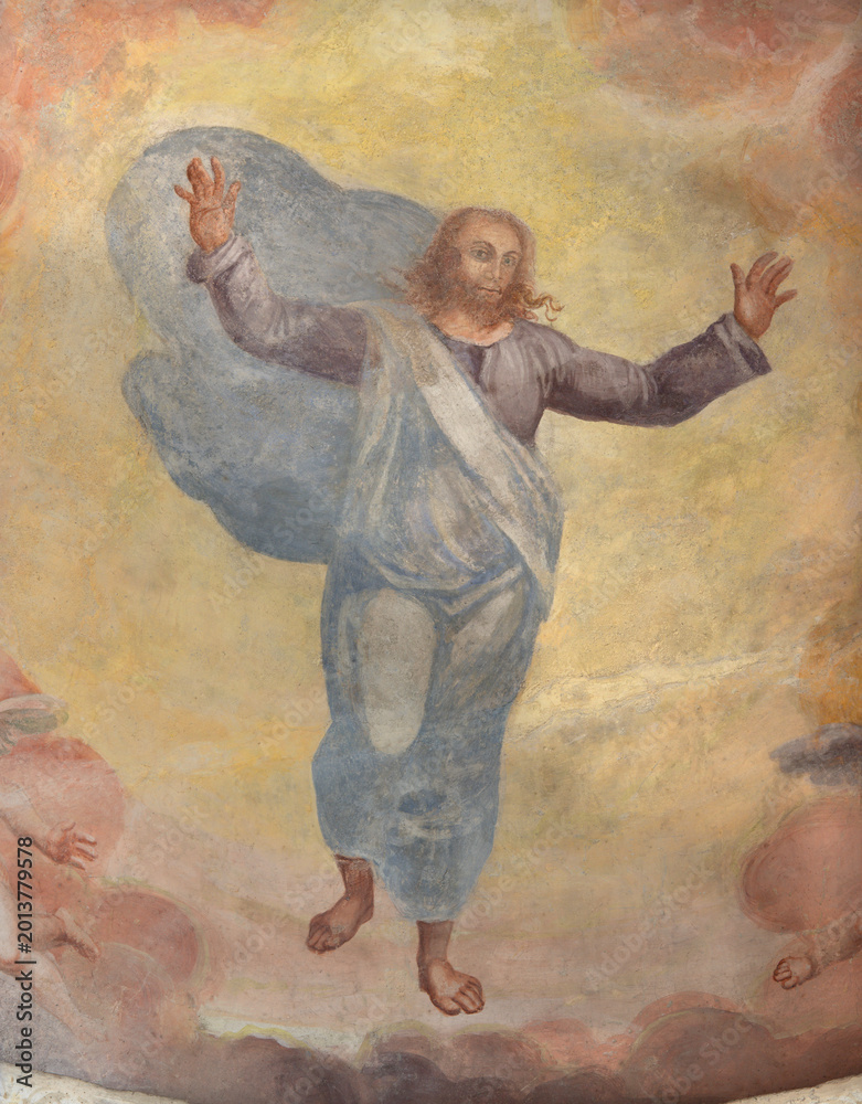 Obraz premium BERGAMO, ITALY - MARCH 21, 2026: The detail of fresco of Ascension in the church Michele al Pozzo Bianco by Guarinoni d'Averara from year 1576 