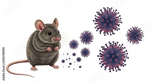 Mouse spreading hantavirus concept with virus particles