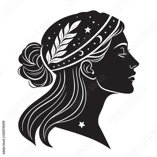 Tableau sur toile Black virgo Silhouette Vector, High Quality Illustration on White Background