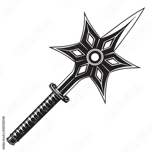 Fényképezés Black shurikenjutsu japan throwing stars ninja Silhouette Vector, High Quality I