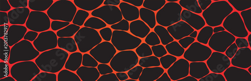 Fotografija Seamless vector background with abstract black organic shapes separated by glowing red lines, resembling lava or cellular structure