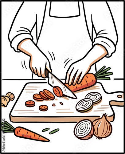 Handdrawn Restaurant Kitchen Teamwork