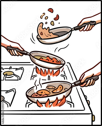 Handdrawn Restaurant Kitchen Teamwork