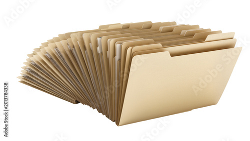 Obraz na płótnie Isolated perspective view of a large fan of manila office file folders for docum
