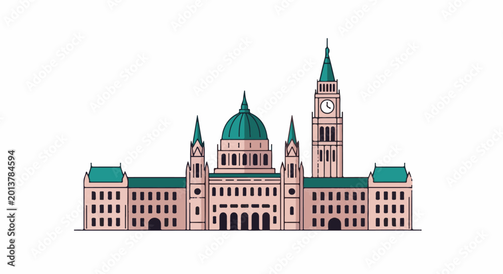 Obraz premium A simplified illustration of a government building with a large central dome
