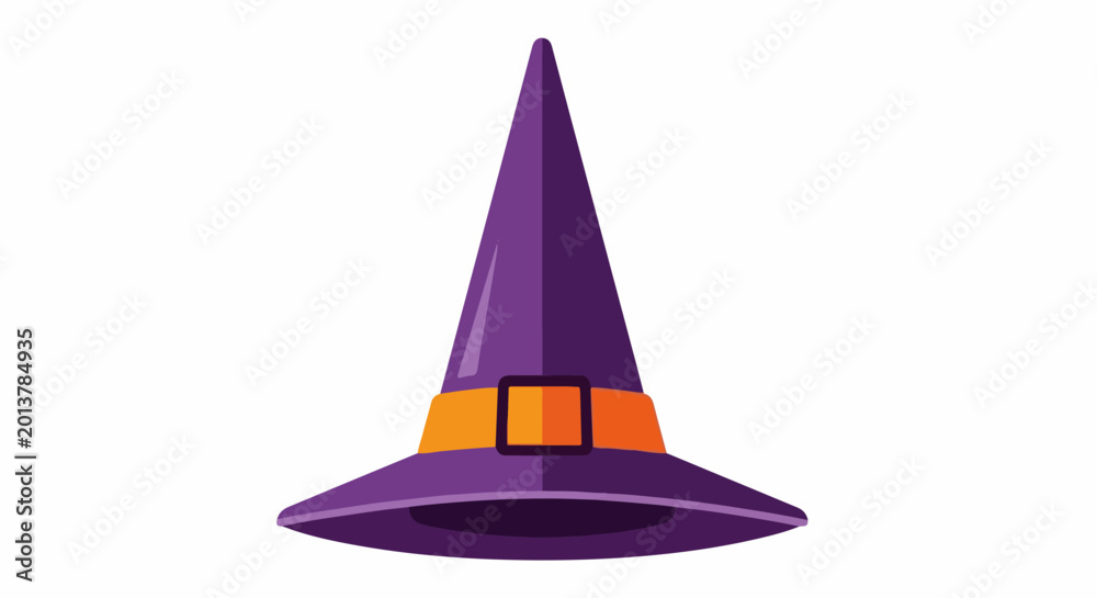 Fototapeta premium A purple witch's hat with an orange band and buckle, on a white background