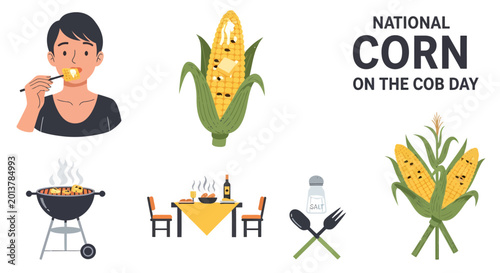 Foto A digital illustration for National Corn on the Cob Day featuring a person eatin