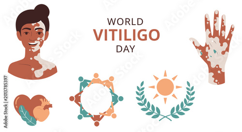 Bild auf Leinwand Graphic for World Vitiligo Day featuring a woman hand group heart and sun icon a