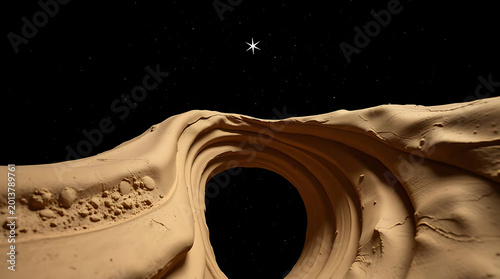 Stone archway with starry night sky visible through opening on transparent background