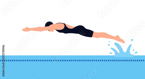 Photos Female swimmer diving into pool, freestyle