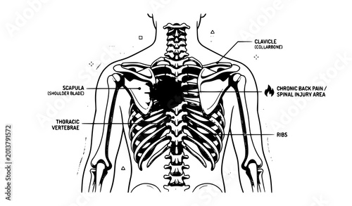Schilderij op canvas Posterior skeletal anatomy with spinal inflammation chronic back pain medical ve