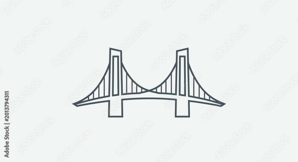 Fototapeta premium Minimalist bridge icon, suspension bridge outline, vector illustration