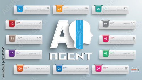 AI Agent Pres 12 Tabs Gray Infographic Template