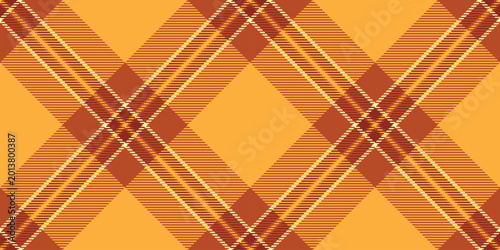 Skirt tartan textile texture, hippie fabric seamless background. Mother pattern vector plaid check in amber and red colors.