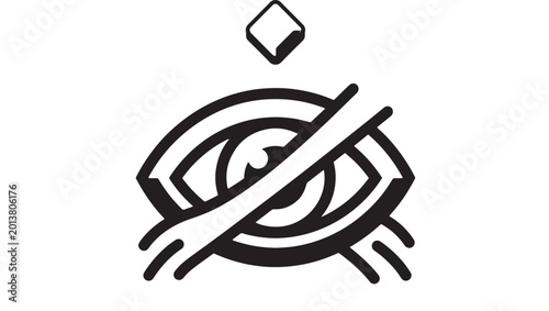 Foto No symbol eye icon with slashed cyber security shield for privacy protection and