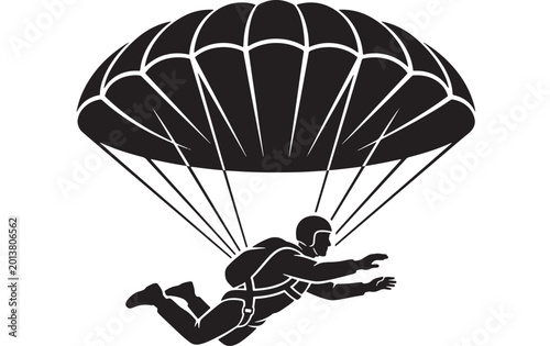 Fotografía Parachute soldier icon with black silhouette of airborne jump and pro parachutin