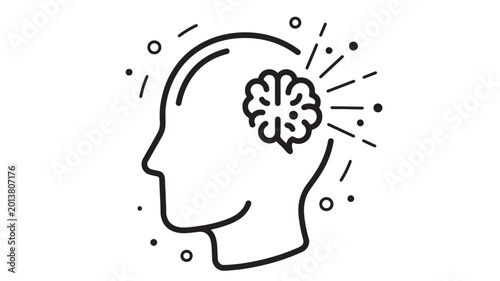 Obraz na płótnie Brain icon with idea sparks and doodle style, symbolizing mental health, creativ
