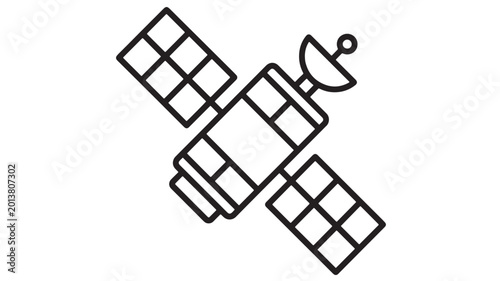 Foto Satellite dish signal icon with feed horn and geometric grid pattern for communi