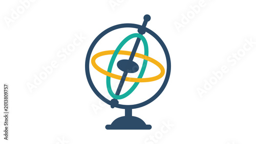 Foto Detailed gyroscope mechanical device vector icon illustration featuring a clean minimalist outline of a rotating physics instrument for technical, educational, and scientific design applications