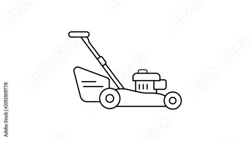 Bild auf Leinwand Lawn Mower Hand-Drawn Vector Illustration with Editable Stroke Showcasing a Modern Grass Cutting Machine in a Minimalist Outline Style for Scalable Landscaping Design and Garden Maintenance Icons