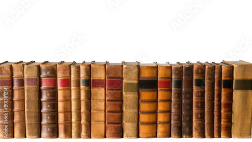 Tableau sur toile Isolated antique leather-bound books, vintage historical library collection of old literary volumes