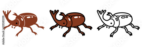 Bild auf Leinwand ポップでかわいいカブトムシのイラストセット