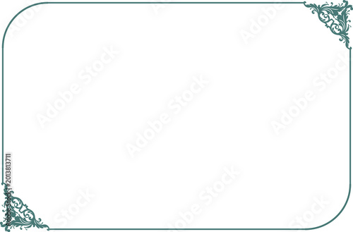 Elements of classic vintage frames. Border green on white. Two corner swirls, floral motifs. Design print for greeting cards, wedding invitations, restaurant menu, royal certificates. Set 243
