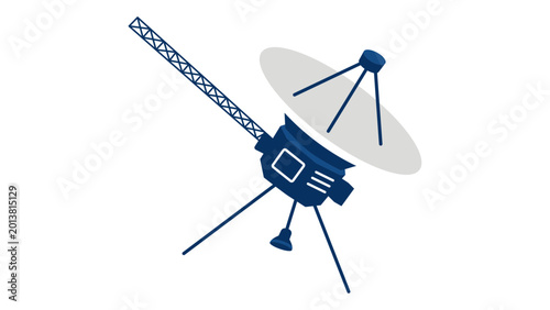 Advanced planetary space probe vector icon or robotic satellite illustration, ideal for astronomy education and deep space exploration projects with a clean minimalist line art graphic style.
