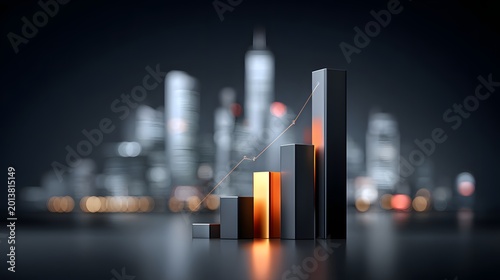 abstract fintech background with city blur and data interface, commercial design, copy space