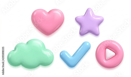 Canvastavla Trendy Puffy 3D Vector Elements Set with Soft Squishy Icon Collection
