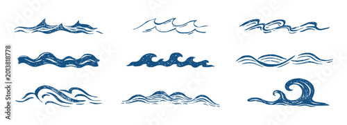 Fotografie Summer beach sea waves set, borders