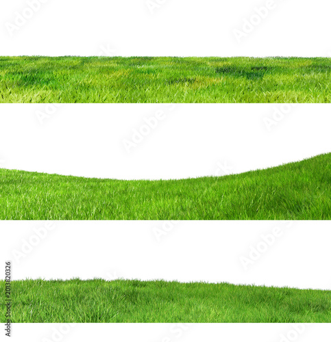 Three horizontal strips of green grass isolated on a transparent background