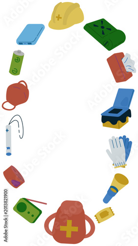 Emergency Preparedness Supply Icons Circular Frame Transparent Background