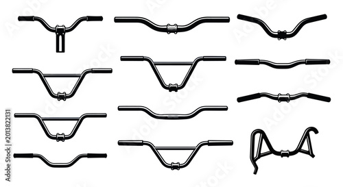 Billede på lærred Set of black bicycle handlebars icons isolated on white background