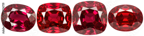 Tableau sur toile Photograph of four exquisite red spinel gemstones, showcasing their brilliant facets and deep color