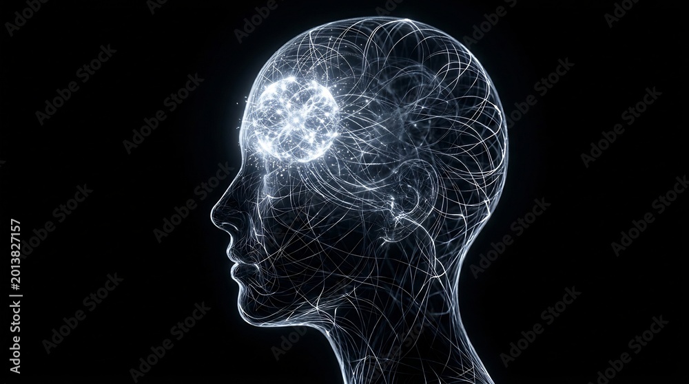 Fototapeta premium glowing human head with active brain connections