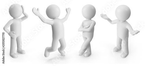 Tableau sur toile A collection of four white 3D rendered human effigy figures in various poses