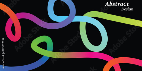 Abstract colorful lines swirling on a dark black background