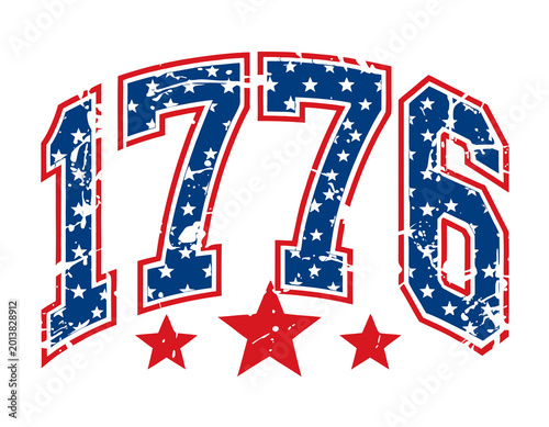 A vector illustration of the numbers 1776 in distressed American flag on a transparent background.