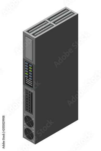 Isometric server. Network technology and hosting server equipment. Computer network technology. Cloud database station. Data storage