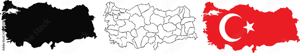 Obraz premium Turkey map and flag illustrations