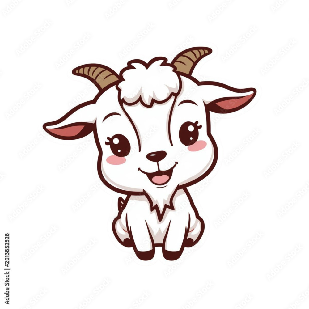 Naklejka premium Cute Smiling Goat Mascot Cartoon Kawaii Vector Illustration
