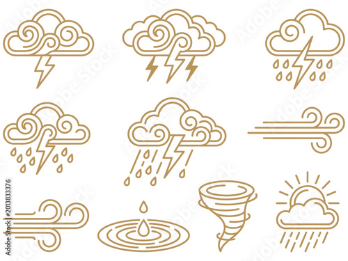 Photos A collection of line art weather icons representing different meteorological phe
