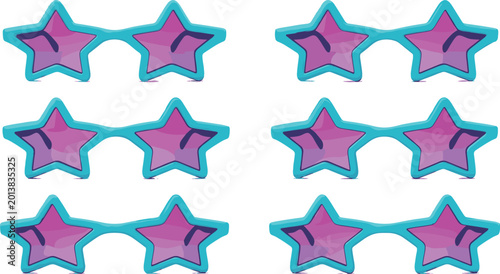 Obraz na plátně Purple star shaped party glasses collection, fun novelty eyewear accessories in